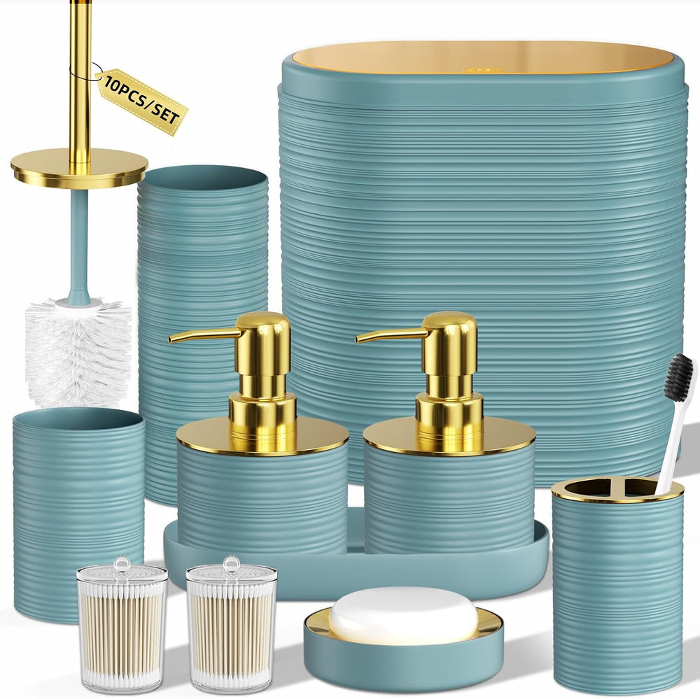 Bathroom Set, 10PC Bathroom Accessory Set, Light Blue Bathroom Accessories, B...