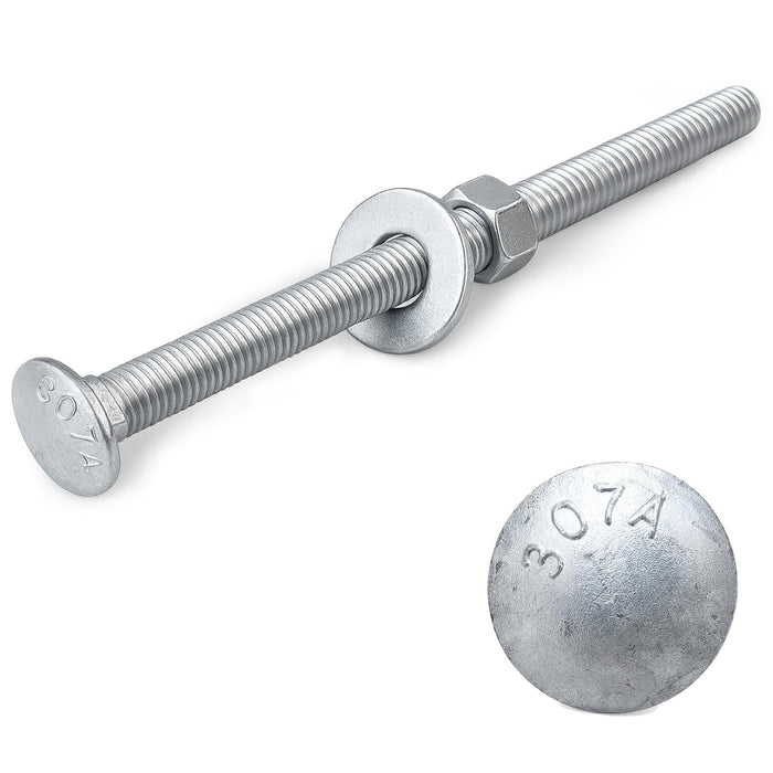 3/8" x 6-1/2" Carriage Bolt Kit 50 Pack, Grade 307A, Hot Dip Galvanized Carriage Bolt Set, Rust Resistance, Includes Hex Nuts & Flat Washers