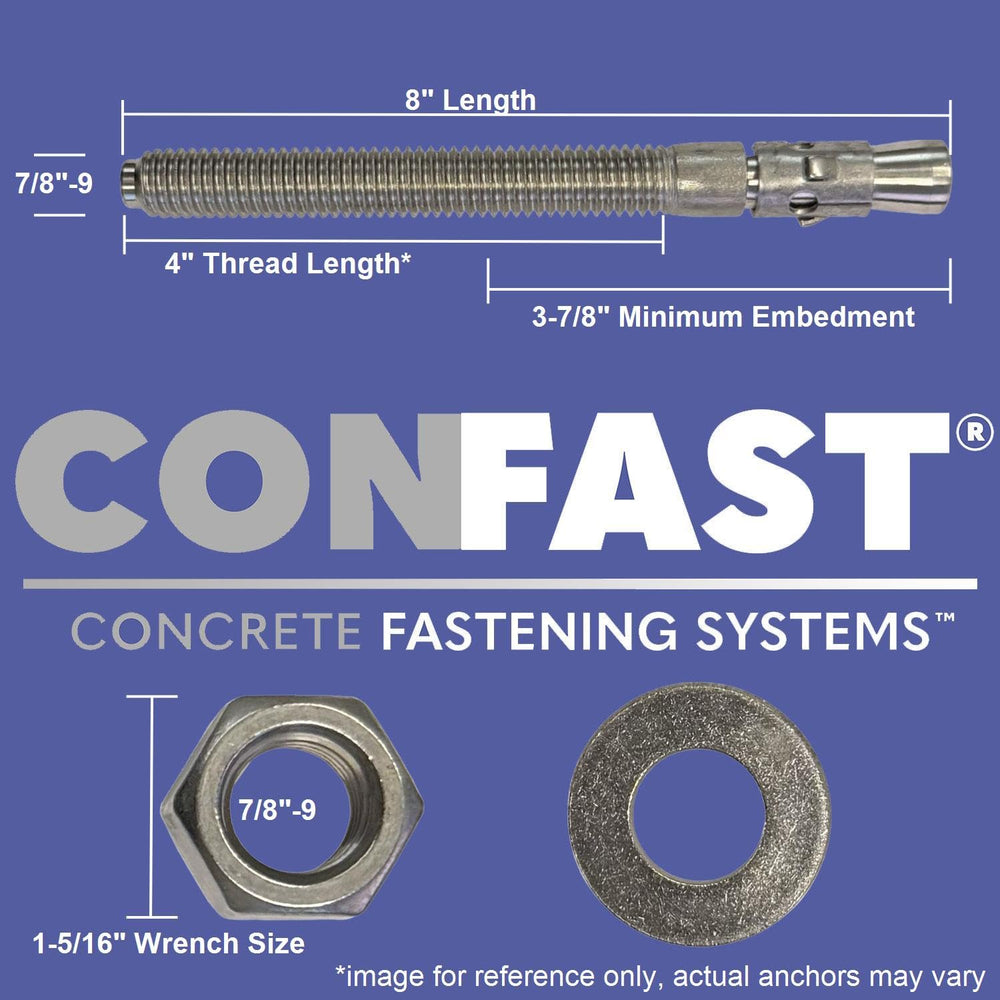CONFAST 7/8" x 8" Wedge Anchor Zinc Plated (Box of 5)