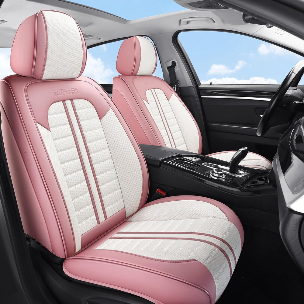 Waterproof Seat Covers Full Set Pink White Sporty Style Universal