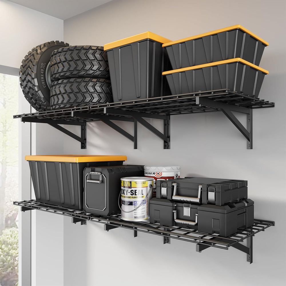 4 Pack Heavy Duty Garage Wall Shelving Set, Wall Mounted Garage Shelves 1000lbs