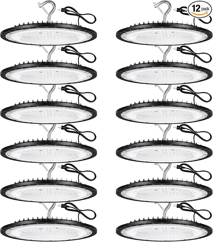 12 Pack 240W UFO LED High Bay Lights, 120VAC IP66 Waterproof, 40000LM 5000K