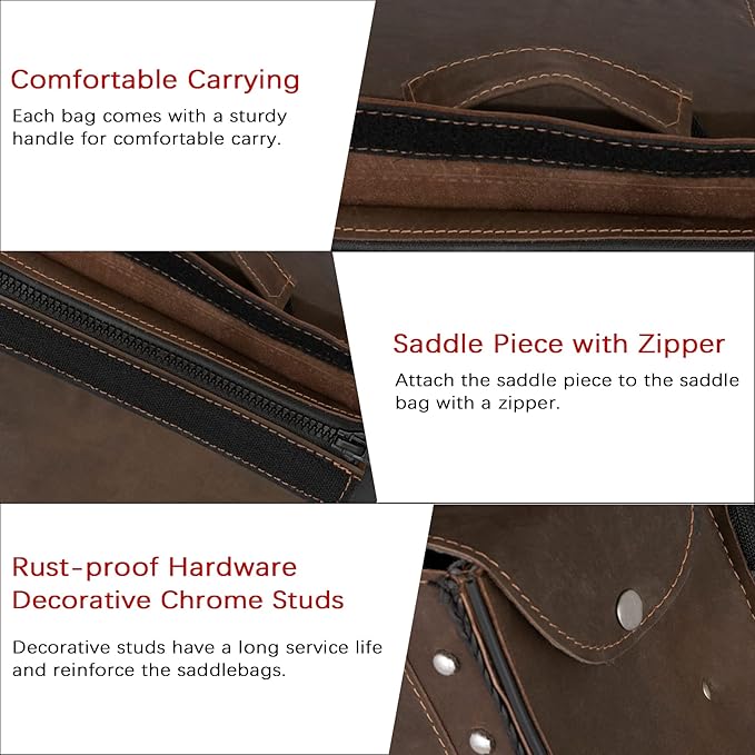 Dream Apparel Naked Cowhide Leather Motorcycle Saddle Bags Throw Over Saddlebags