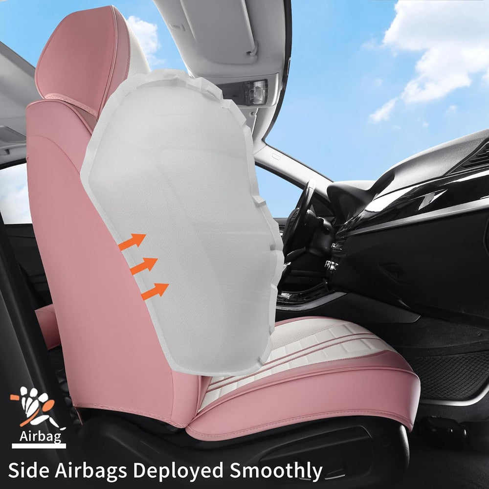 Waterproof Seat Covers Full Set Pink White Sporty Style Universal