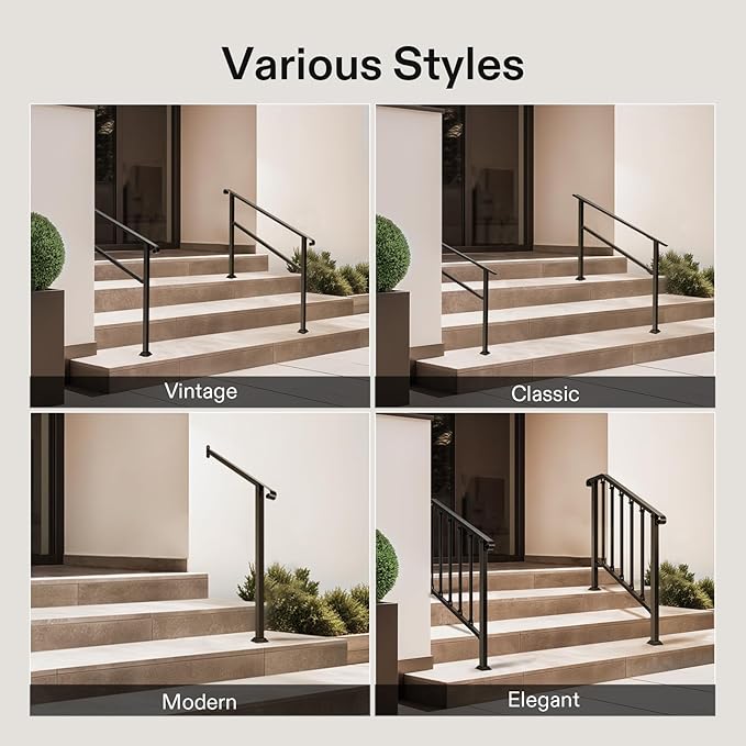 VIVOSUN 2-Pack Outdoor Handrail, 3 Step Stair Handrail, Wrought Mattle Iron