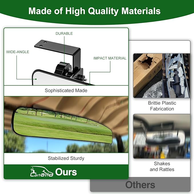 Golf Cart Mirrors Kit for EZGO Club Car Yamaha, No-Drilling Night Safety