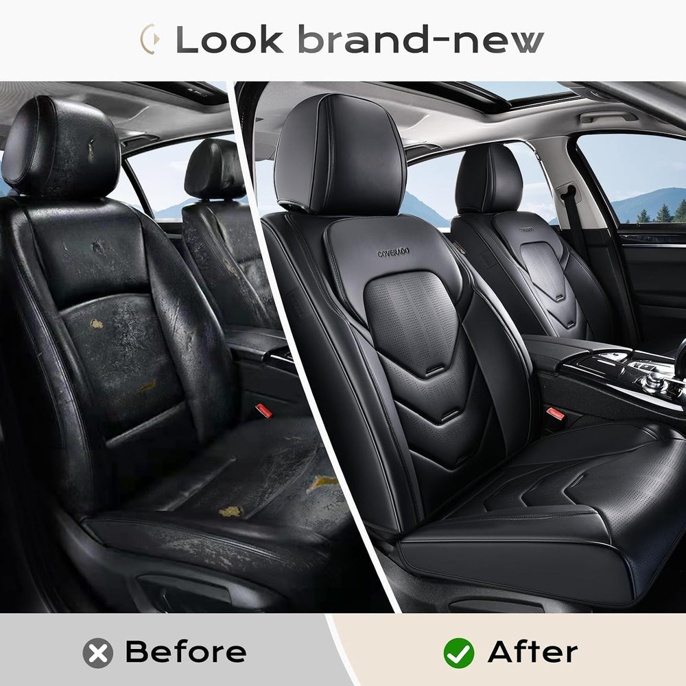 Coverado Front Seat Cover, 2 PCS Black Seat Cover for Cars, Leather Car Seat ...