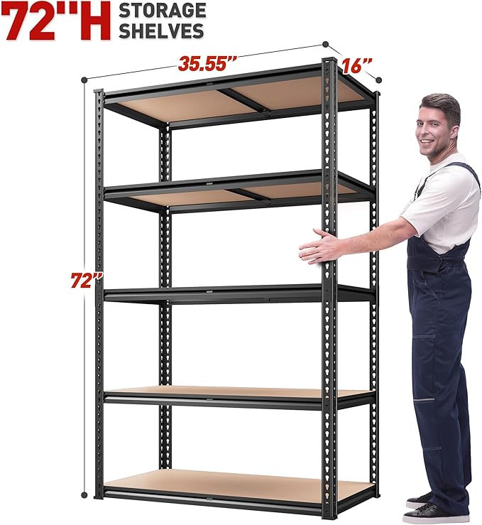 REIBII 2020LBS Storage Shelves 5 Tier Garage Shelving Heavy Duty, Adjustable ...