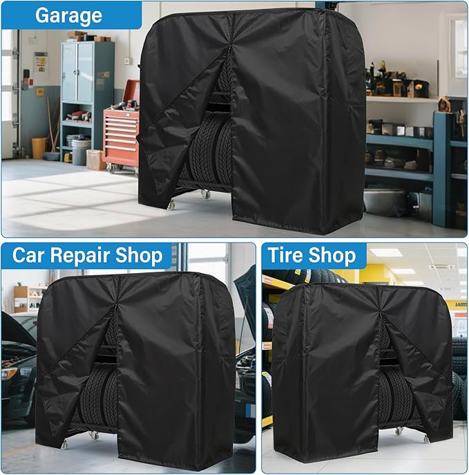 Tire Storage Rack 57" x 55.1" x 20" w/Anti-dust Cover, Adjusta...