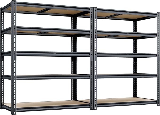 72"H Storage Shelves heavy duty, 2000LBS Garage Shelving, 5 Tier Metal Shelving (2pcs)