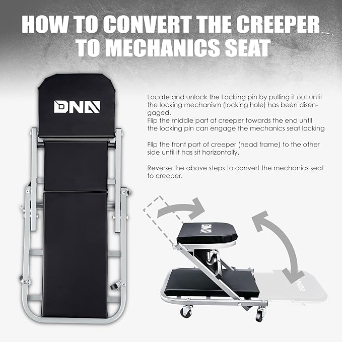 ‎DNA MOTORING TOOLS-00187 40 Inches 2 IN 1 Rolling Folding Car Creeper/Seat (...