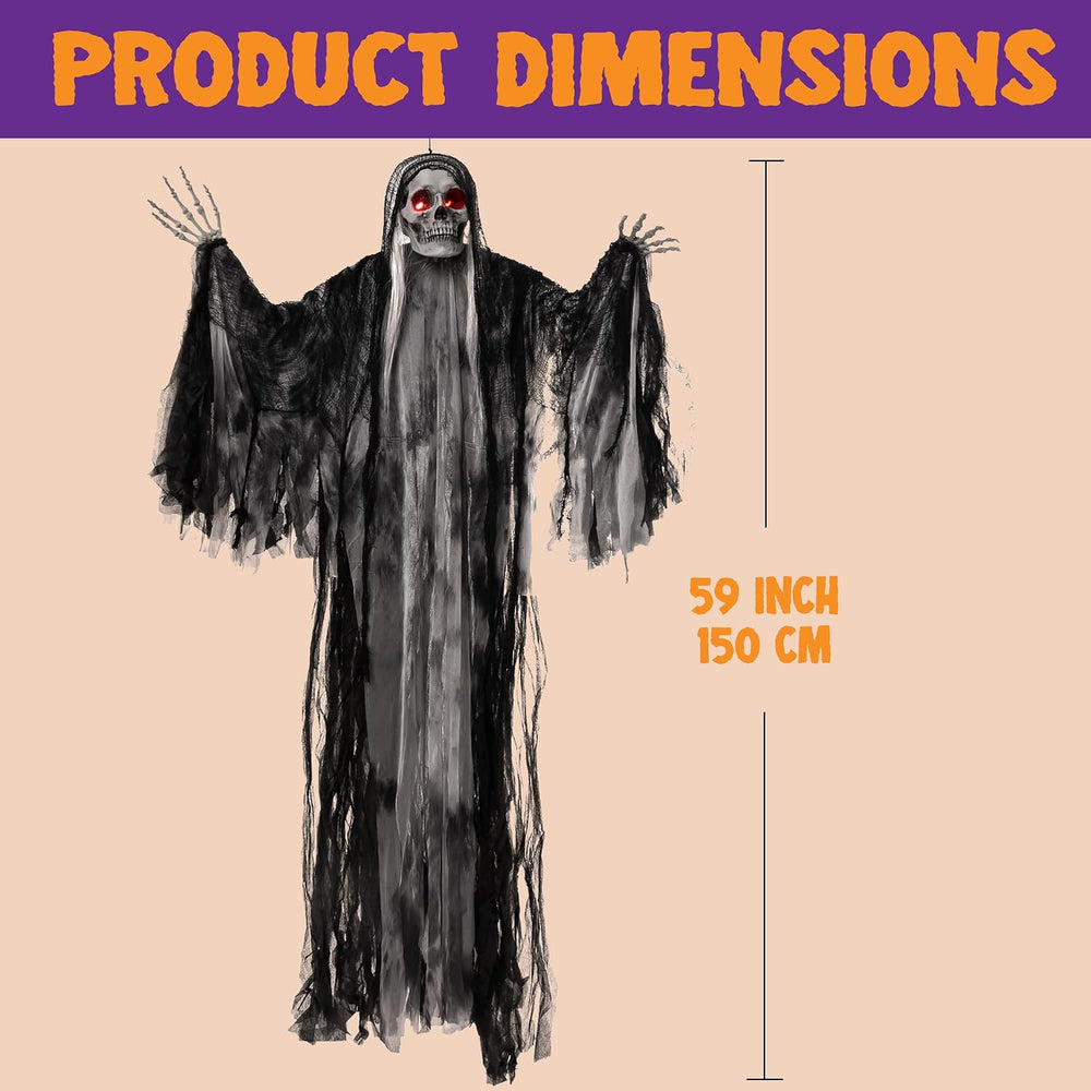 JOYIN Halloween Animated Hanging Grim Reaper Outdoor Decorations with Voice C...
