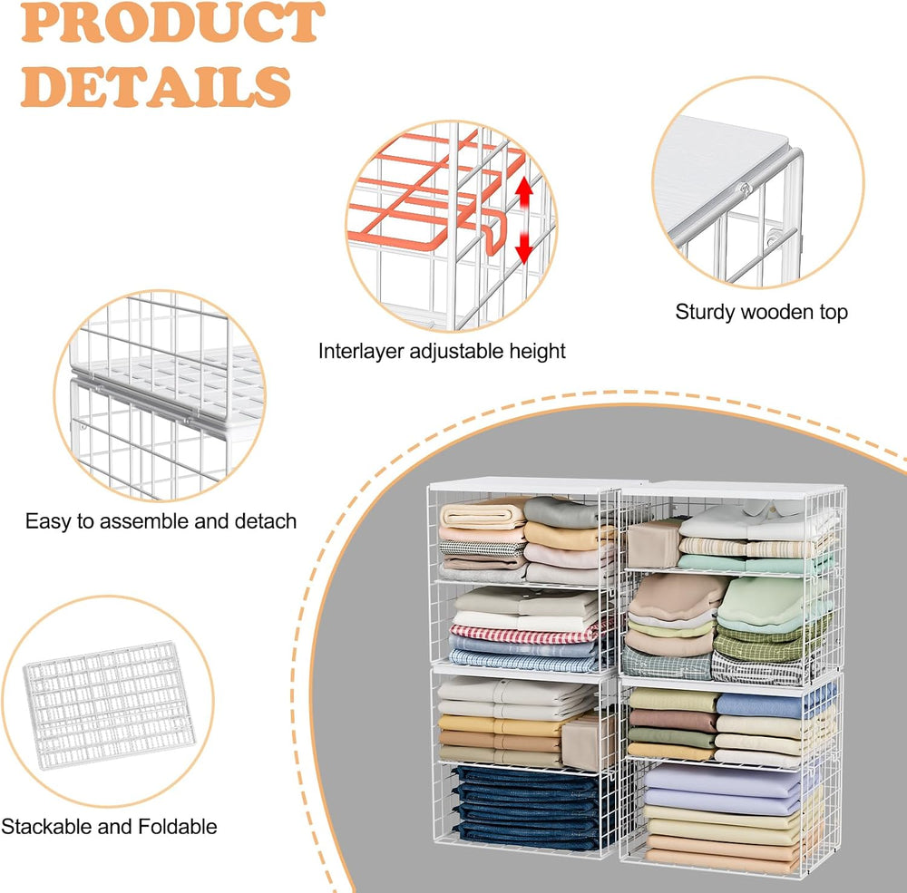 4-Tier Stackable Closet Organizers and Storage Shelves, Closet Storage Basket...