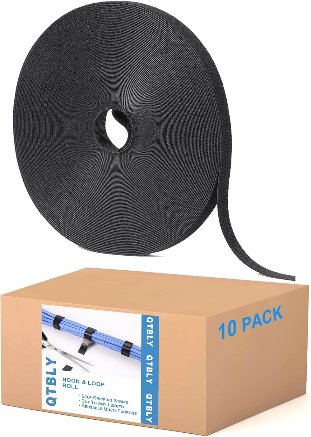 1/2in x 1000ft Hook and Loop Roll | No Adhesive Strips,Cut to Length Straps