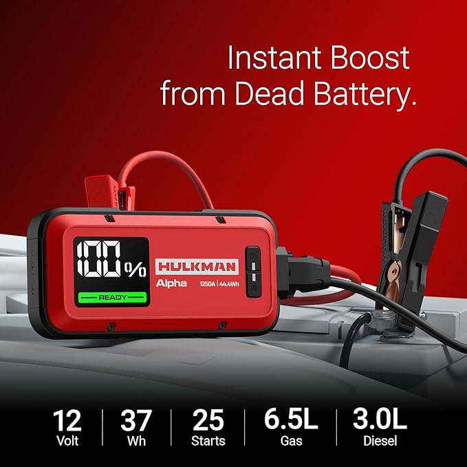 Hulkman Alpha, Ultra Red, 1000A 37Wh Battery Jumper Starter Portable, 12V