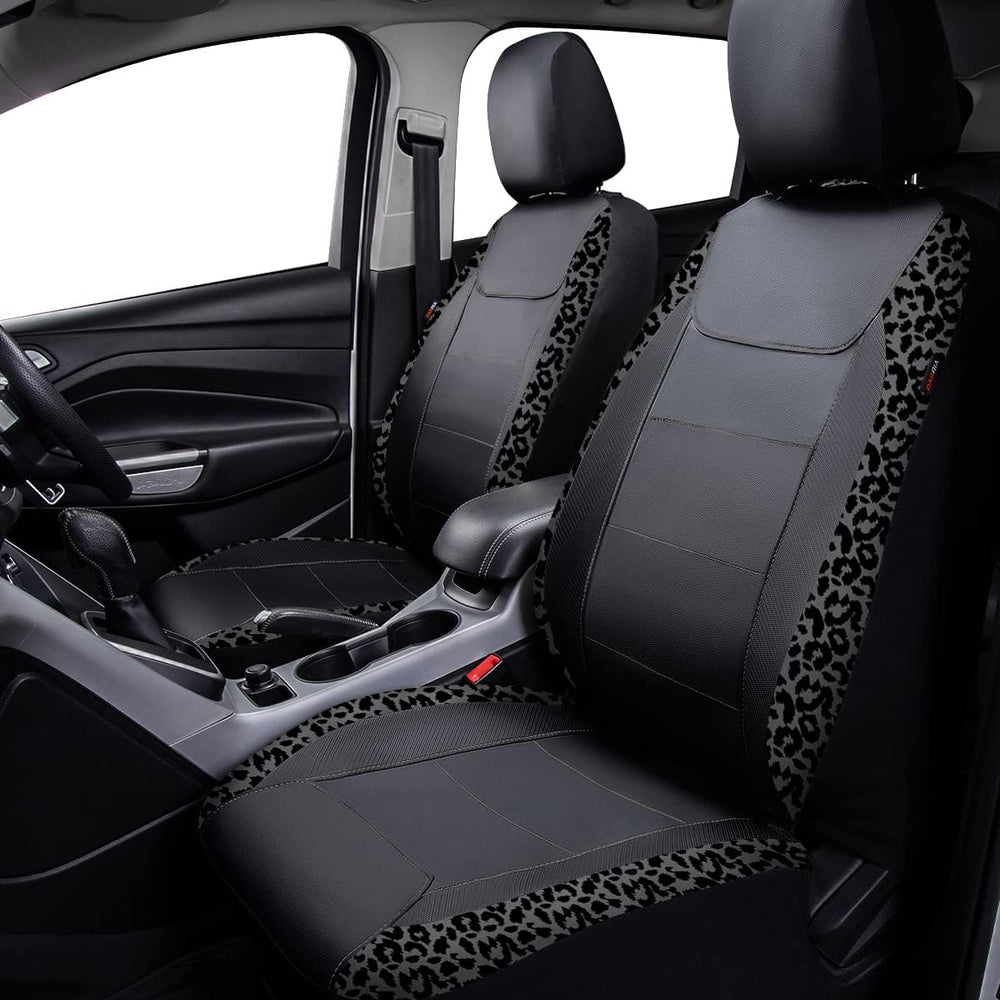 Flying Banner Carbon Fiber Leather Vehicle Seat Covers, Leopard Gray Black, U...