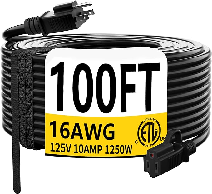 HUANCHAIN Black Outdoor Extension Cord 100 FT Waterproof, Flexible 16/3 Gauge