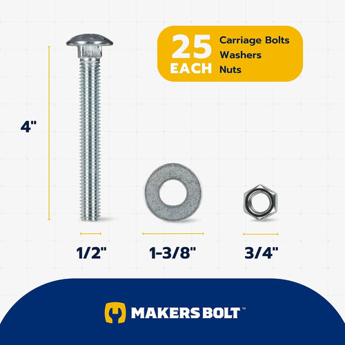 1/2" x 4" (25 pack) zinc carriage bolt shown in use