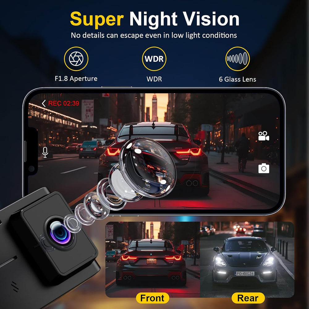Dash Cam Front and Rear: 4K+2.5K Dual Channel Dash Cam-5GHz WiFi, GPS Dash Ca...