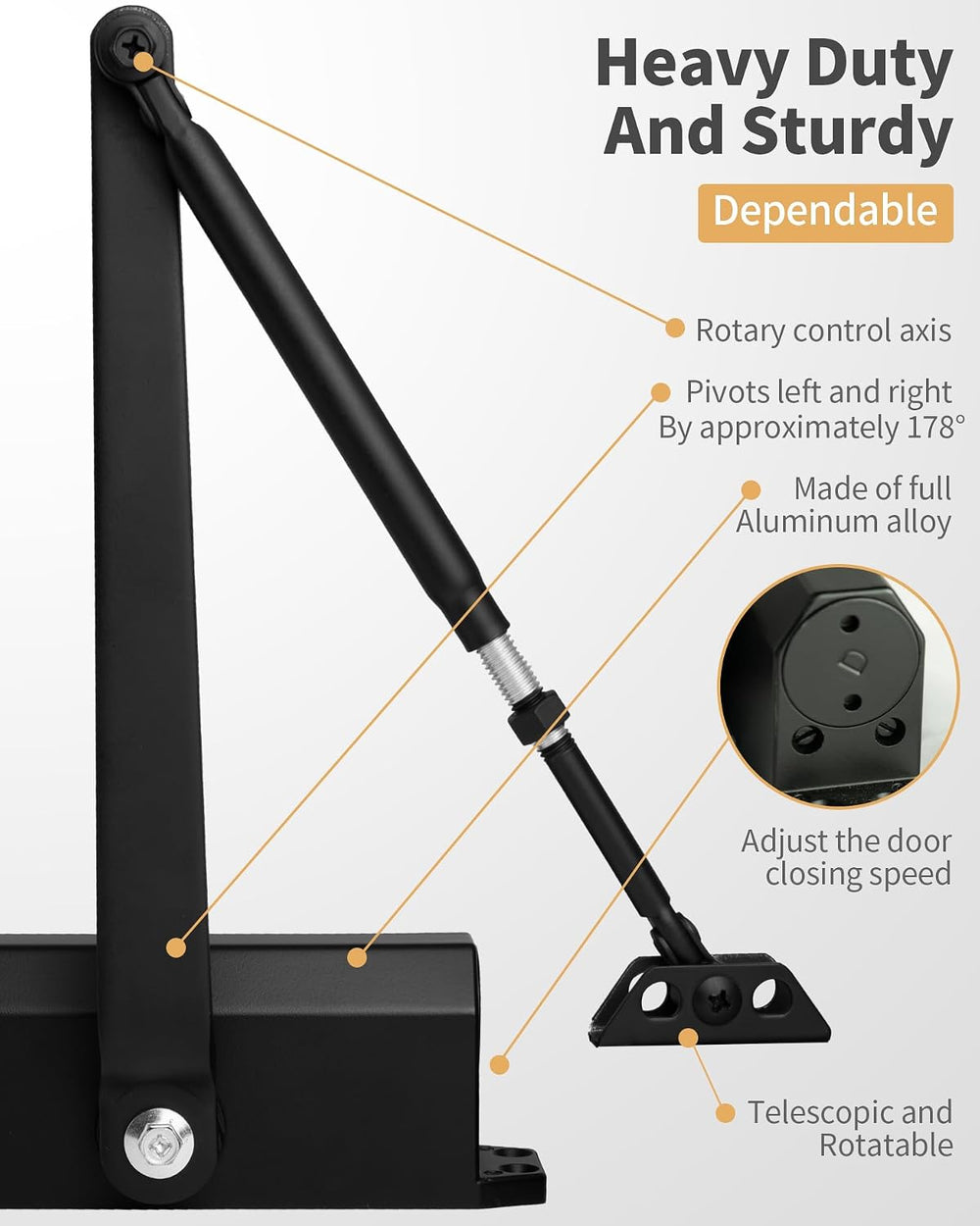 Heavy Duty Commercial Door Closer - Hydraulic Buffer, Durable, Positioning Fe...