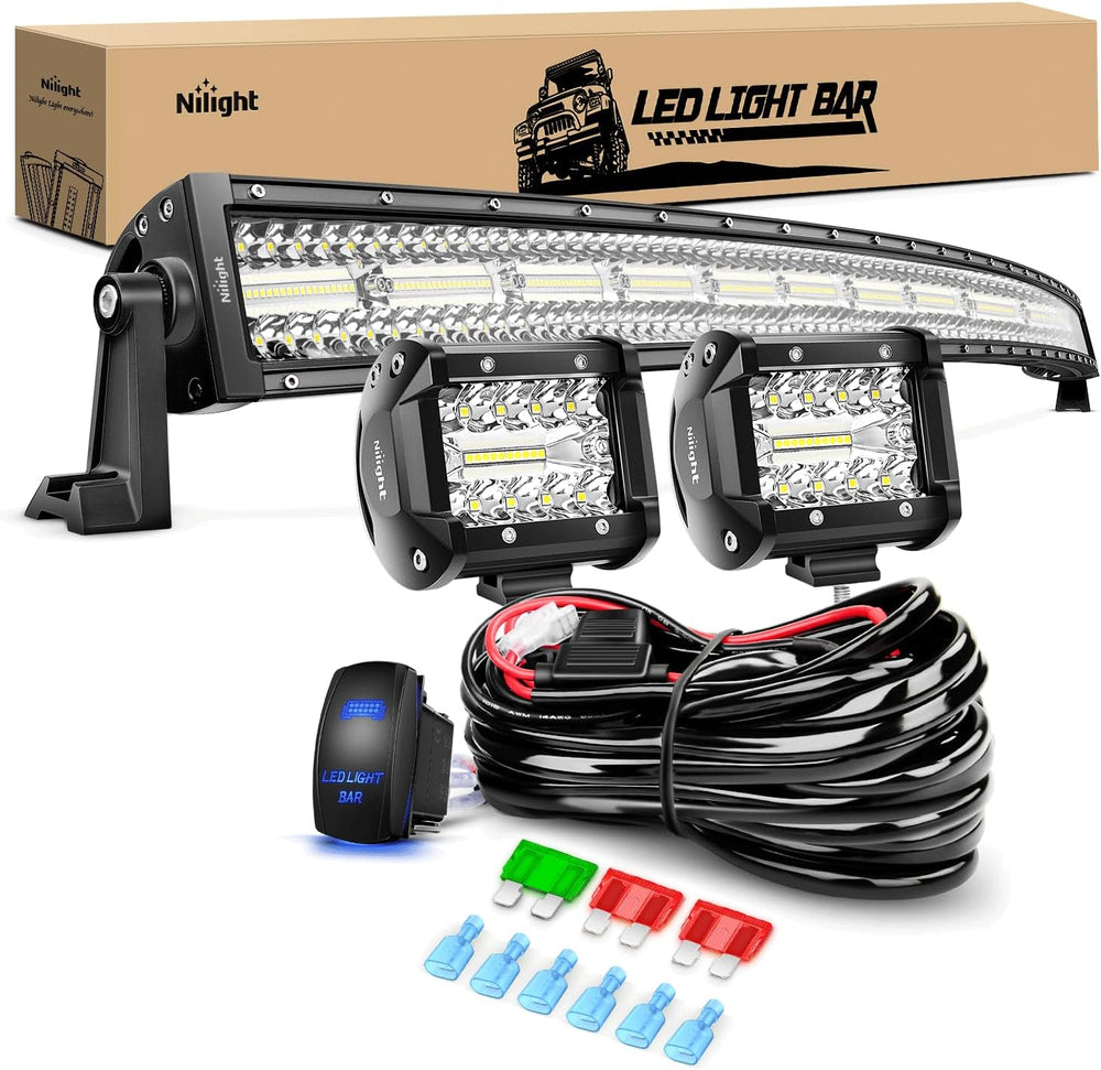 Nilight 42Inch LED Light Bar 2Pcs 4Inch 60W Spot Flood Lights Pods Off Road D...