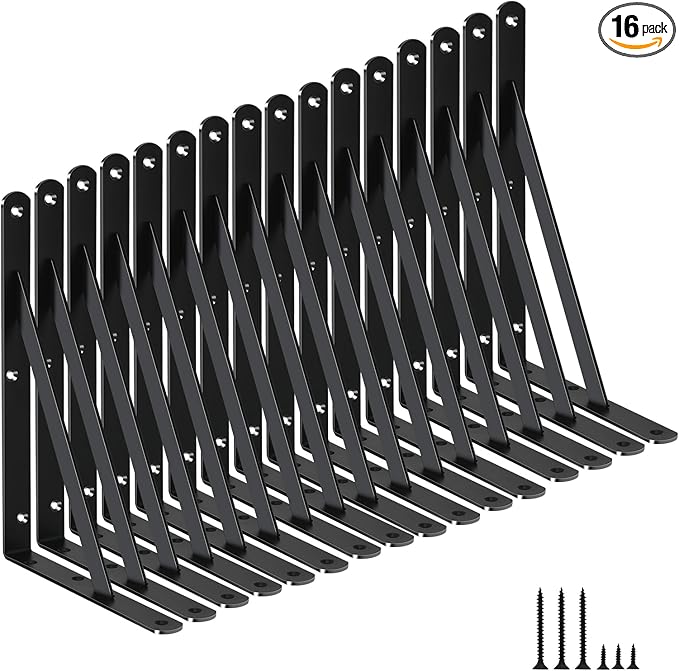 16 Pack L11 x H 8" Black Heavy Duty Shelf Brackets