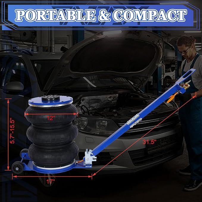 5T Triple Bag Air Jack 11000lbs Pneumatic Jack 3s Fast Lift Up 16in Airbag Jack