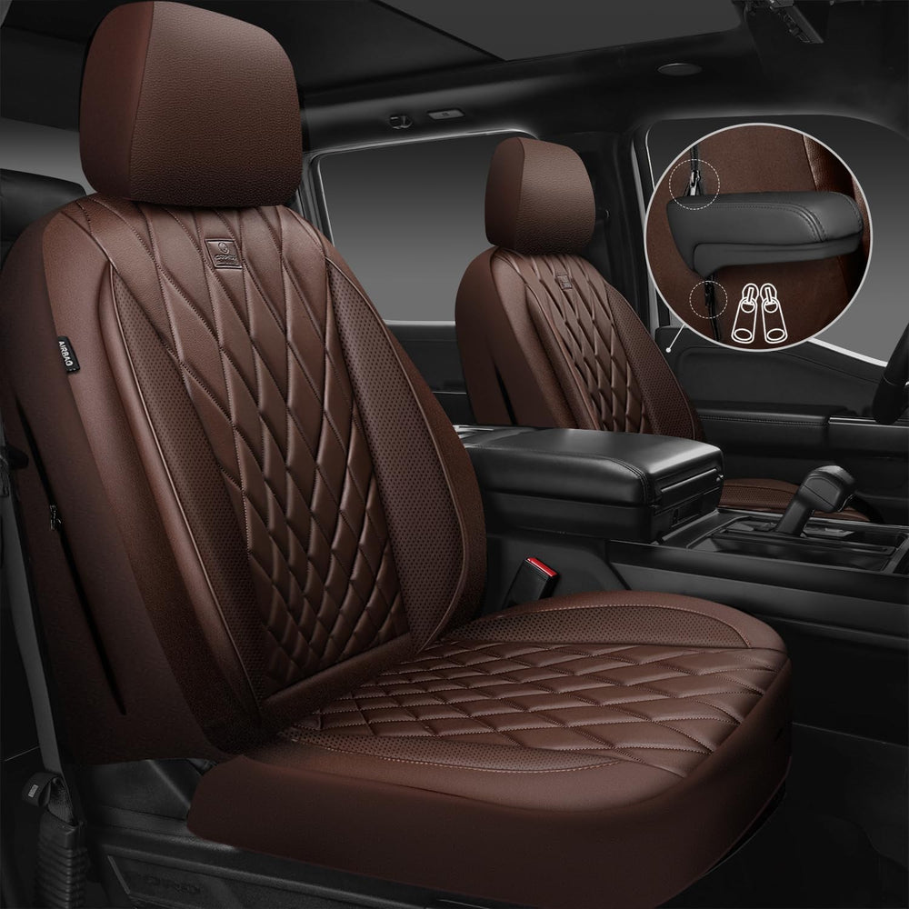 CAR PASS Piping Luxury Faux Leather Seat Covers Full Set, 5 Seats Anti-Slip W...