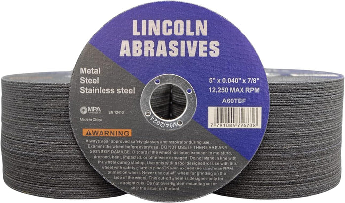 100 Pack 5" Cut-Off Wheels Lincoln Abrasives .040" Metal & Stainless Steel