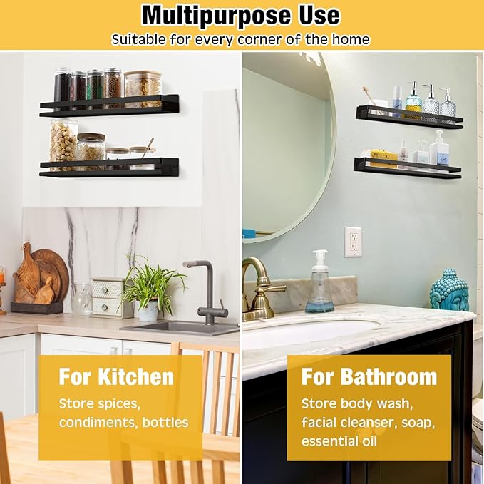 Lallisa 2 Pieces Stainless Steel Shelf Bathroom Shower Floating Shelves Wall