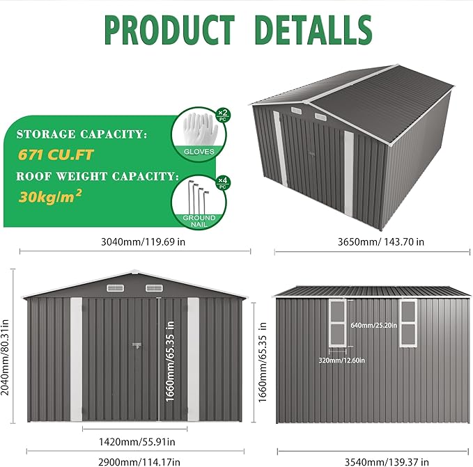10x12 FT Outdoor Storage Shed