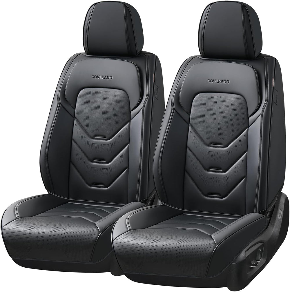 Coverado Front Seat Cover, 2 PCS Black Seat Cover for Cars, Leather Car Seat ...