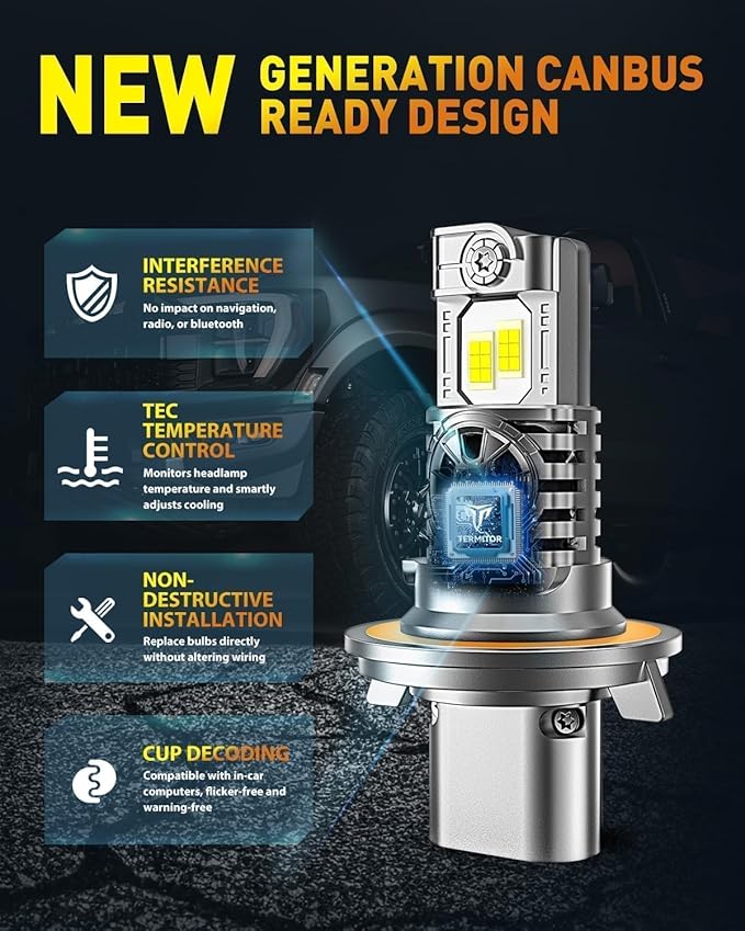 Upgraded H13/9008 Bulbs, 000LM 10X Super Brighter, 85000+ Hours Long Service ...
