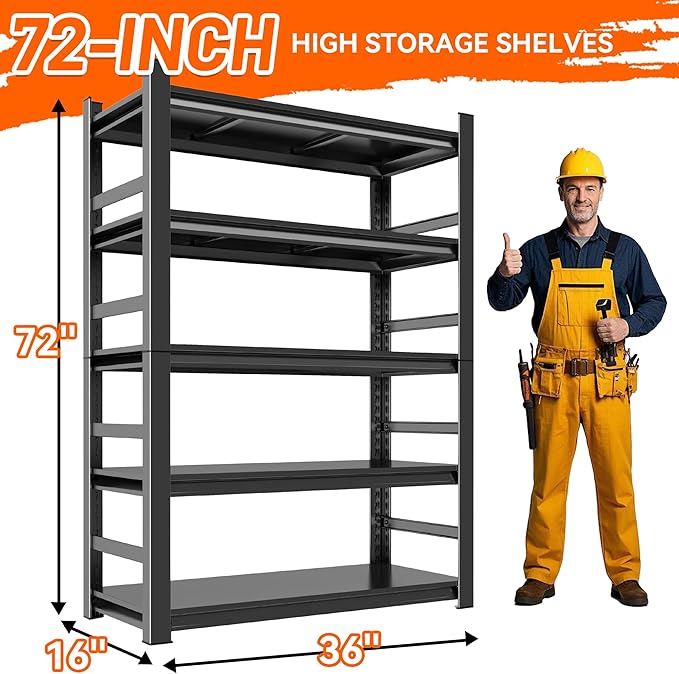 Adjustable 5-Tier Garage Shelving, Heavy Duty Steel Storage Shelves, High Load