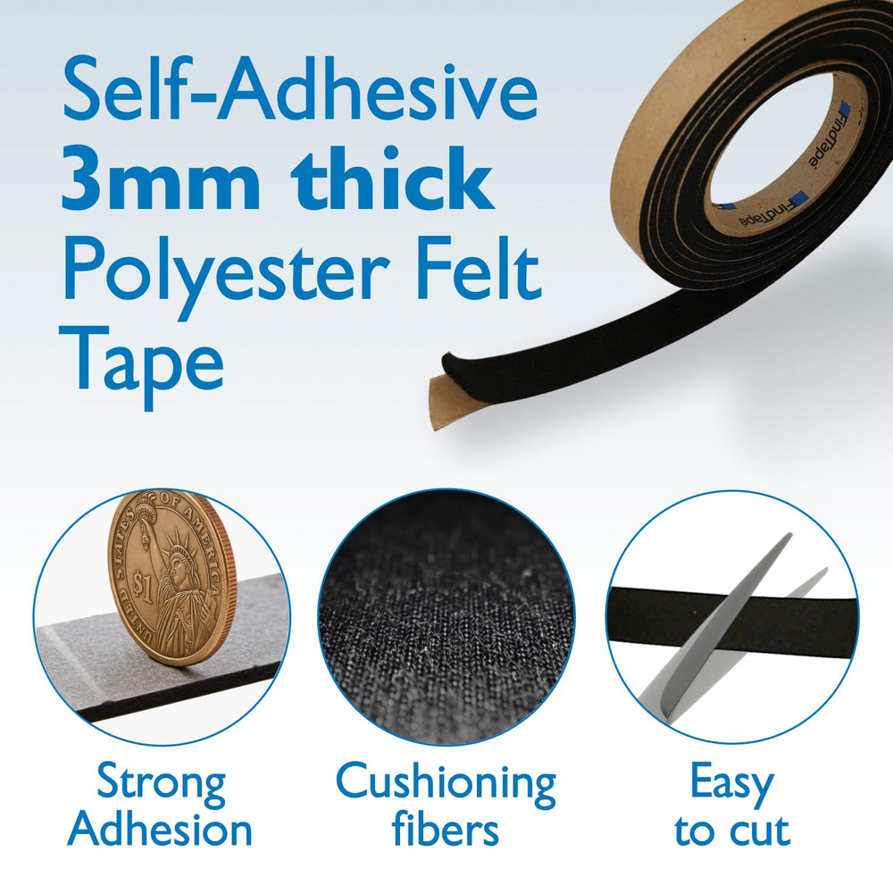 FindTape Polyester 3mm Felt Tape – 3/4 in. x 50 ft. Felt Strips with Adhesive...