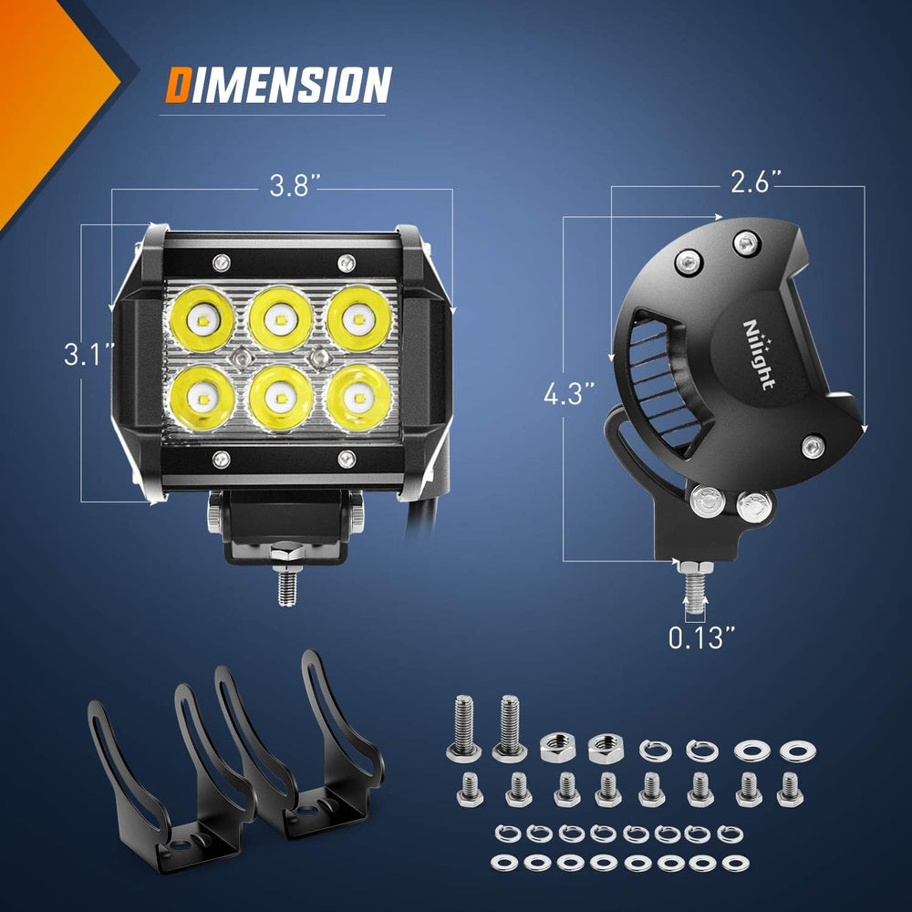 Nilight - NI 06A-18W LED Light Bar 8PCS 18W 1260lm Spot led pods Driving Fog ...