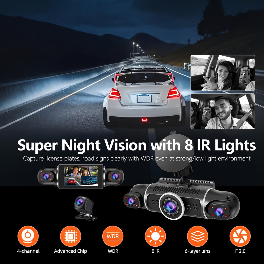 360° Dash Cam Front and Rear View 4 Channel Dash Camera FHD 2K+1080Px3 for Ca...