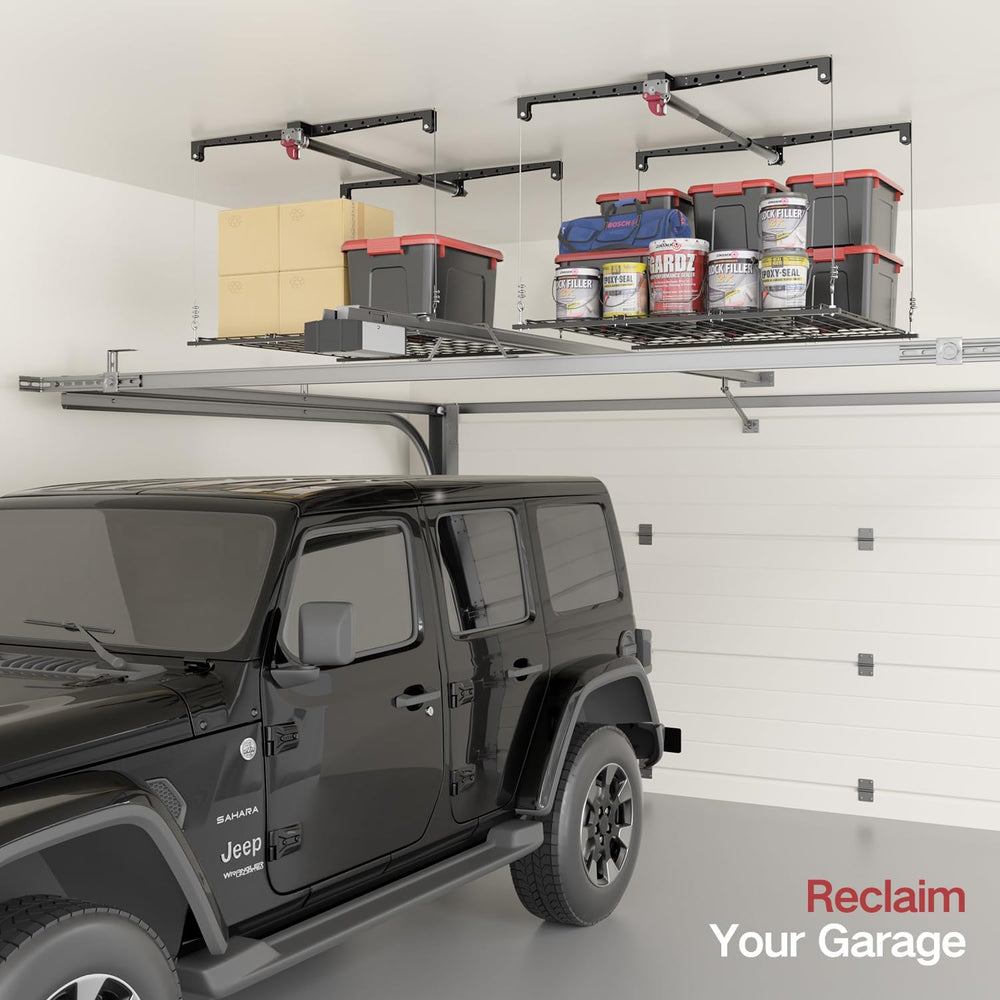 Overhead Garage Storage Lift, Heavy-duty 4x4 Ft Garage Ceiling Storage Racks ...