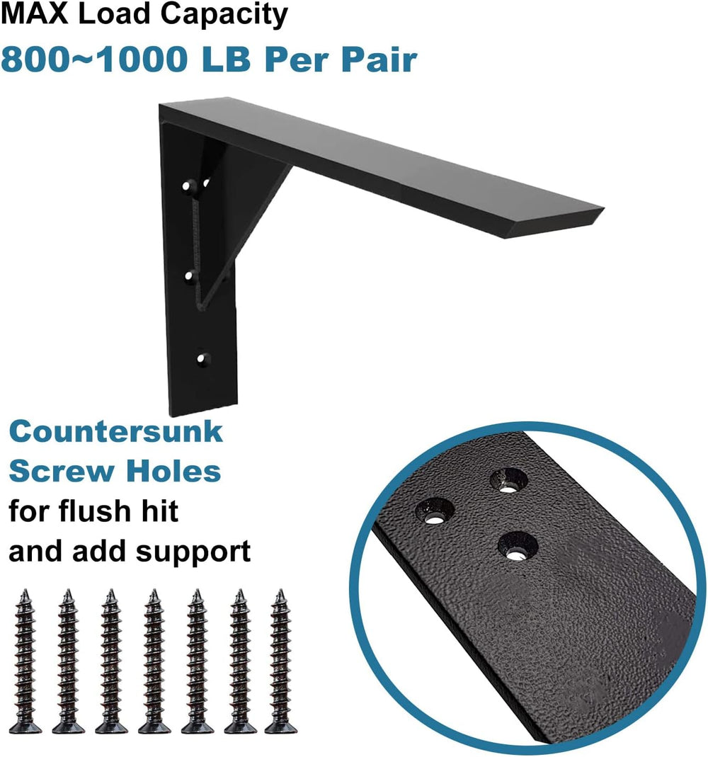 Heavy Duty Shelf Brackets 2 Pack 18" x 10" x 2.5" Black Steel ...