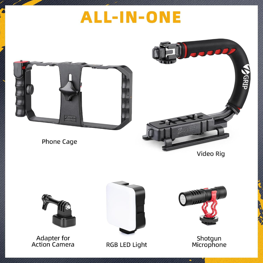 Zeadio Smartphone Camera Stabilizer, All-in-One Video Rig Kit with Phone Cage...