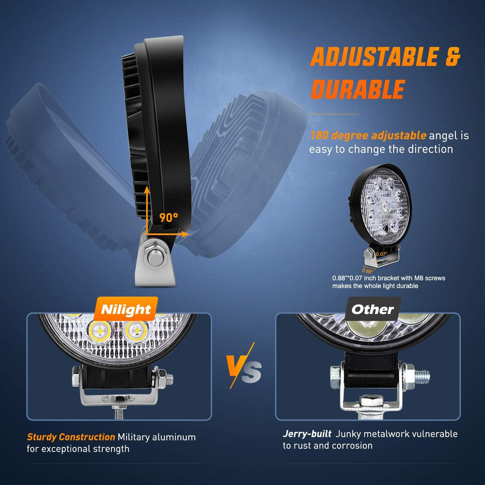 Nilight 4.5 Inch Round 27W Spot LED Work Light Fog Light Waterproof Offroad D...