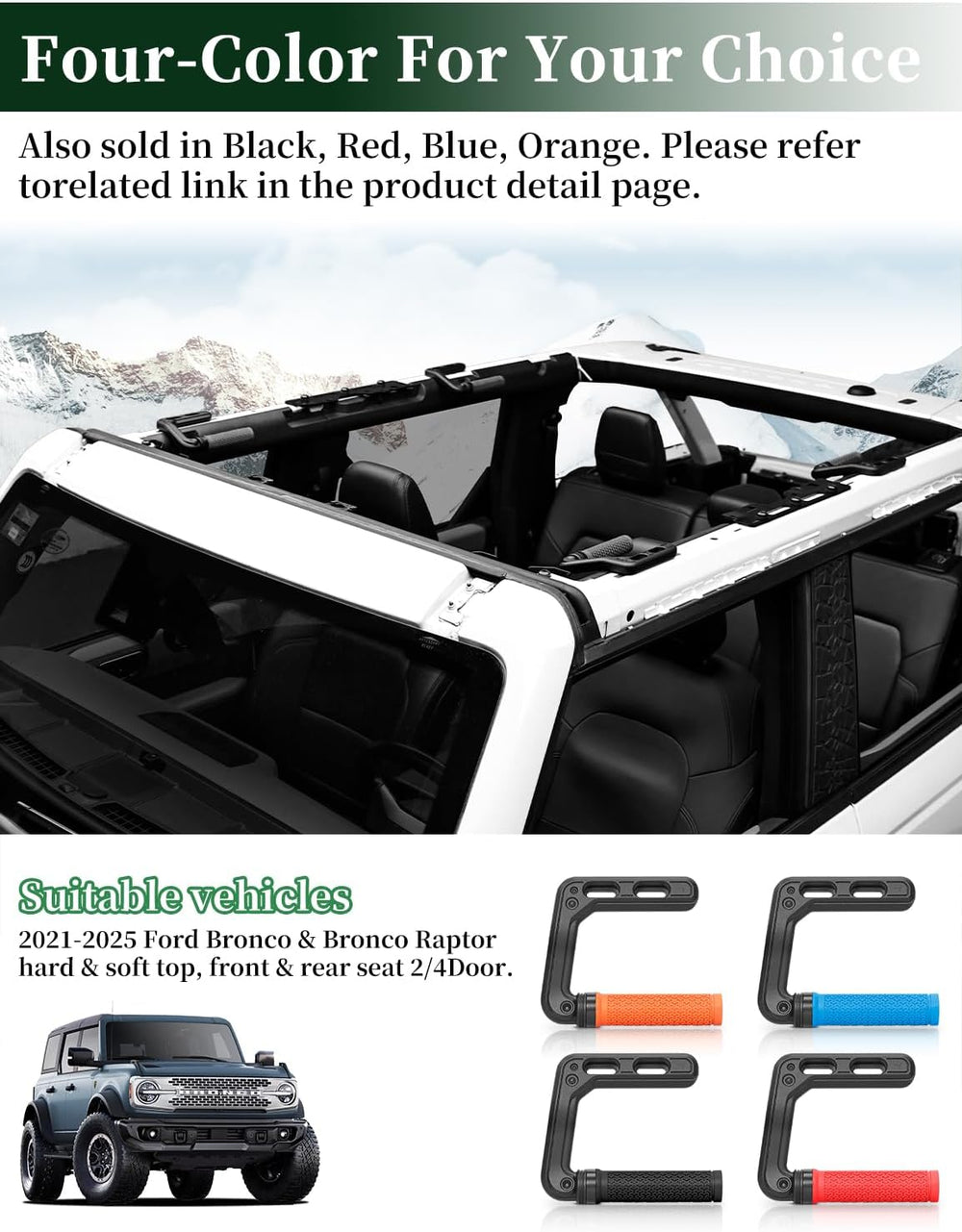 JROAD Bronco Aluminum Grab Handles Roll Bar Non-Slip Grip HandlesCompatible w...