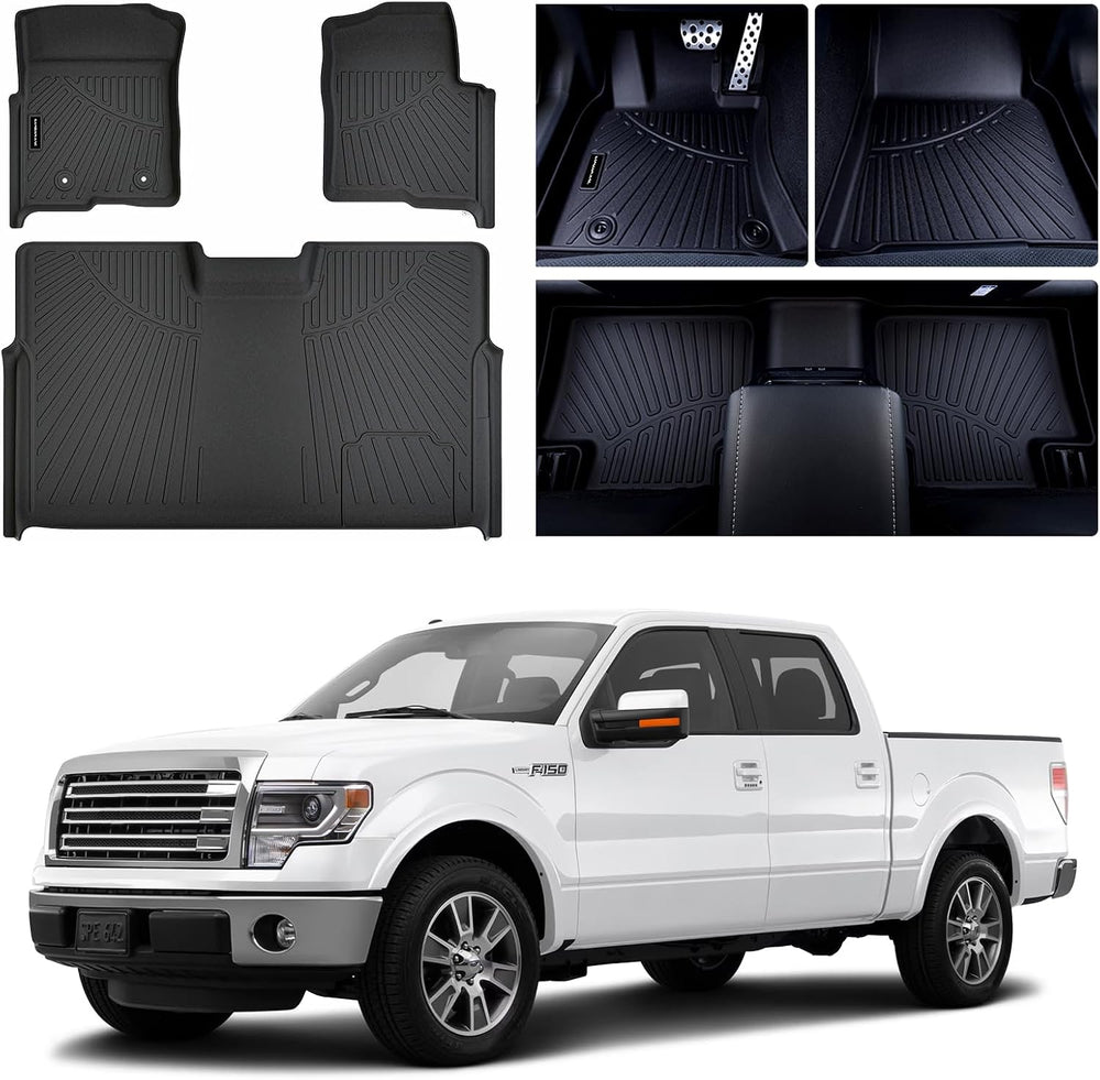 Floor Mats for Ford F-150 SuperCrew Cab 2010-2014, All-Weather Custom Fit (3-...
