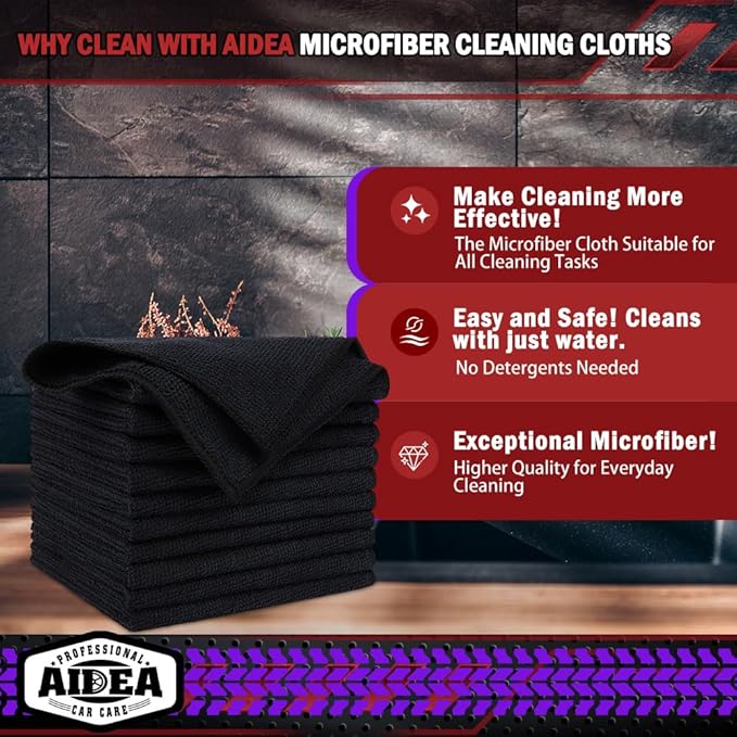 AIDEA Microfiber Cleaning Cloth Black 150PK, Microfiber Towels