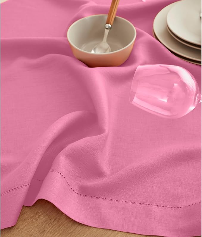 Solino Home Linen Table Runner 36 Inches - 100% Pure Linen Flamingo Pink Hems...