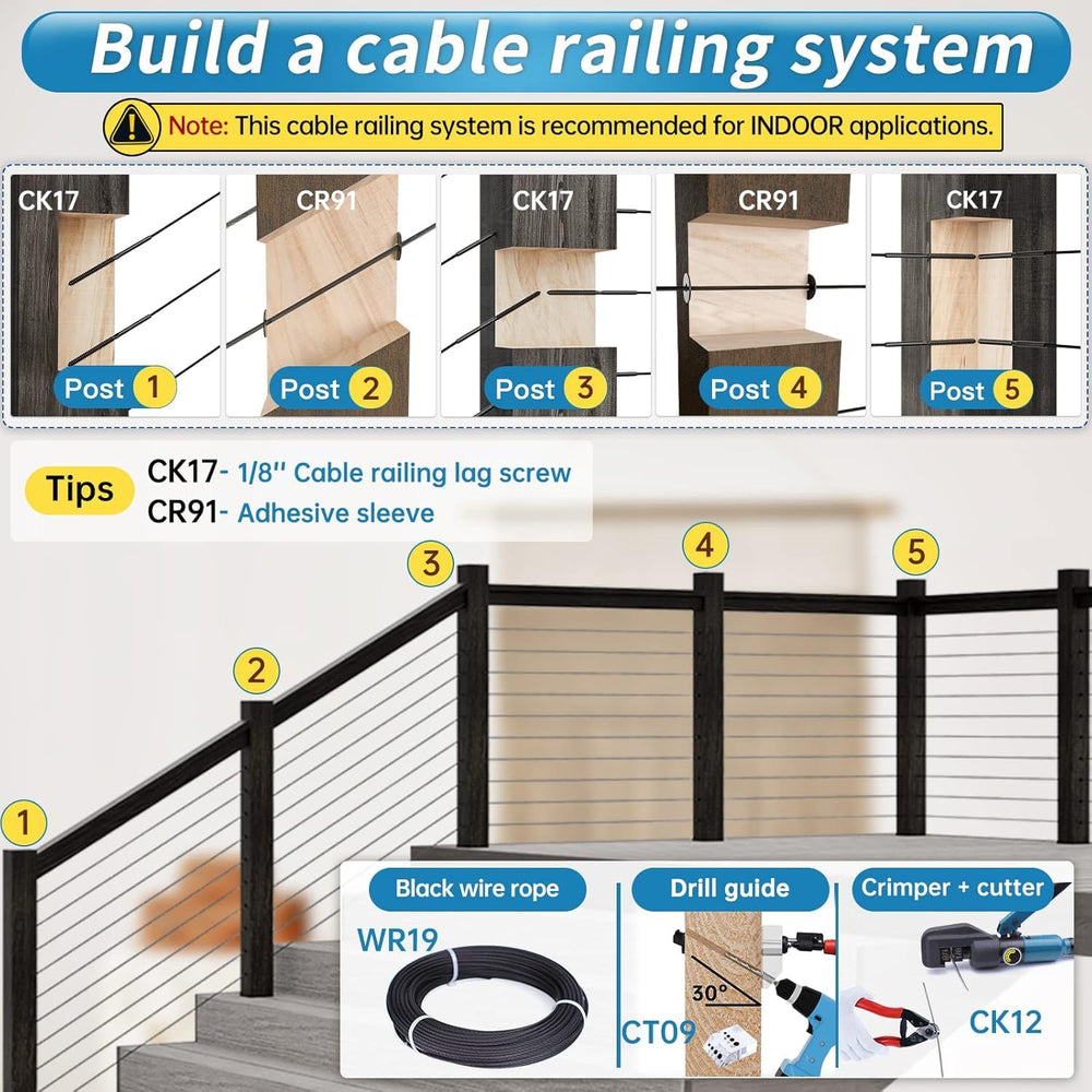 Muzata 100Pack Black Cable Railing Hardware OD 3/4" Adhesive Washer CR91