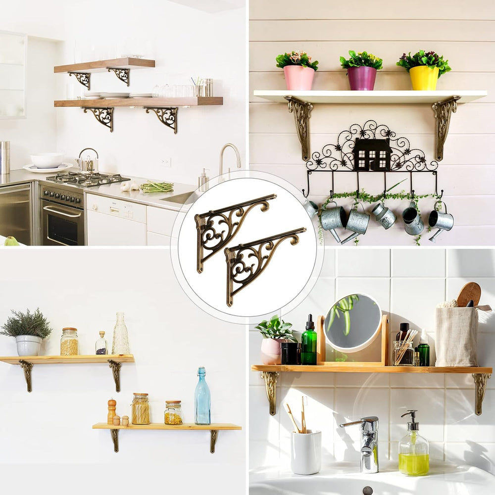 Shelf Brackets 8 Inch 4 Pack Heavy Duty Antique Brass Wall Bracket Victorian ...