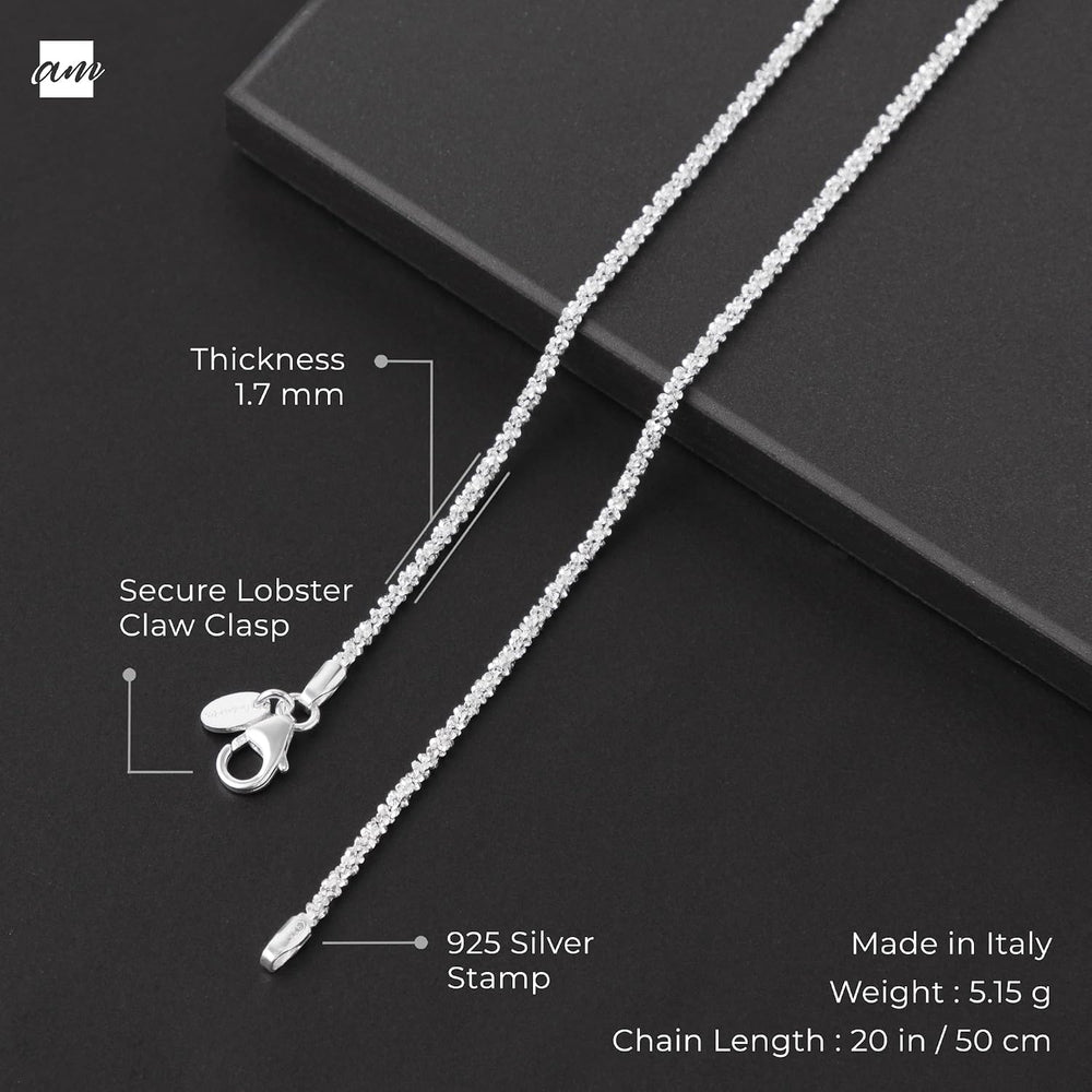 Amberta Italian 925 Sterling Silver Diamond Chain for Women - 1.7 mm Snow/Roc...