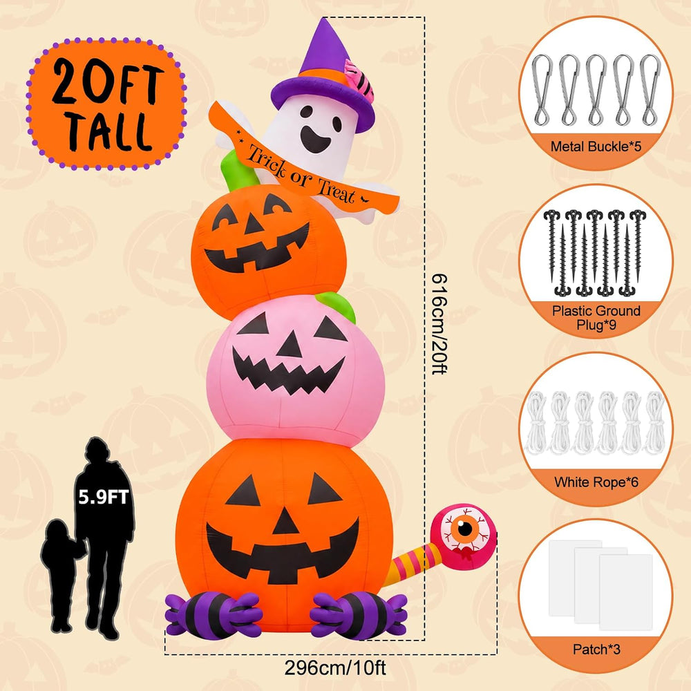 Kalolary 20FT Tall Halloween Inflatables Pumpkin Ghost