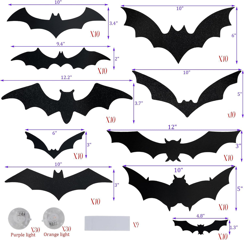 Dazzle Bright 100 PCS Halloween Bats Stickers with 60 Purple and Orange Light...